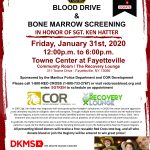 Blood Bone Marrow Registration Drive Poster 150x150 - COR DEVELOPMENT AND LOCAL PARTNERS TO HOST BONE MARROW SCREENING AND BLOOD DRIVE IN HONOR OF SGT. KEN HATTER AT TOWNE CENTER AT FAYETTEVILLE